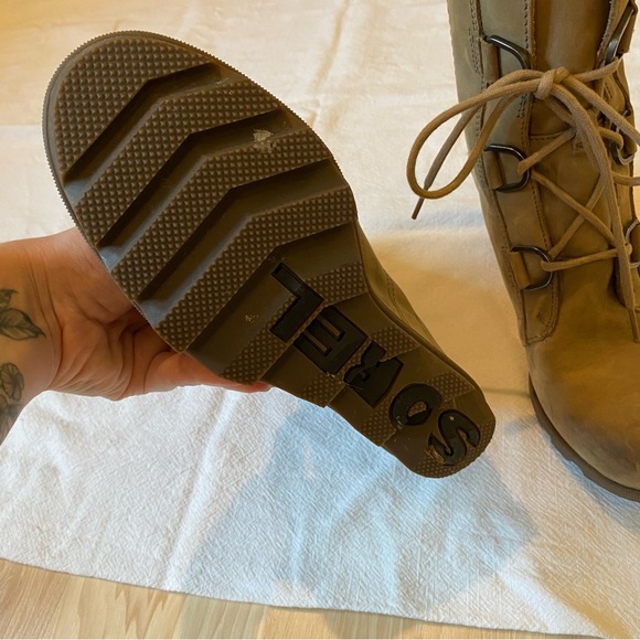 SOREL Joan of Arctic Brown Leather Lace Up Wedge Boots Booties size 8 - Picture 4 of 7